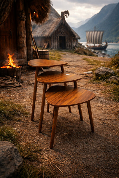 Generic طقم طاولات خشبية متداخلة بتصميم منتصف القرن بالطراز الإسكندنافي الحديث