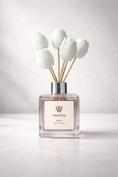 VANTES Kiraz Oda Kokusu 100 ml | Dekoratif Çiçek Başlıklı Çubuklu Oda Parfümü
