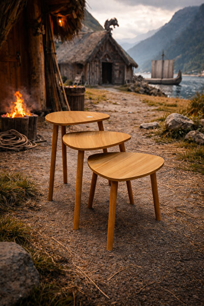 Generic Mid-century modern Scandinavian style nesting wooden table set