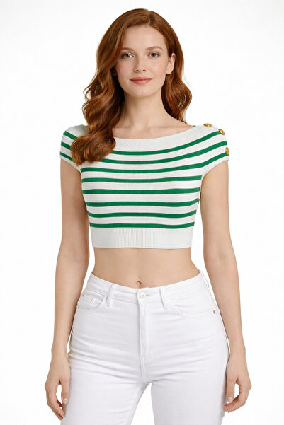 Neden Tekstil Πλεκτή μπλούζα πουλόβερ με ριγέ λαιμόκοψη καγιόκ σε θαλάσσιο στυλ