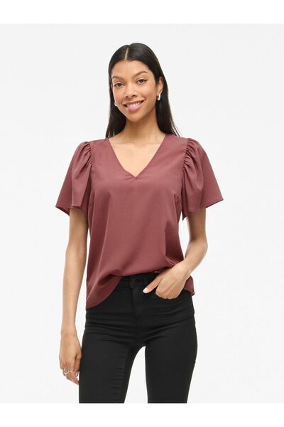 VILA Oberteil mit kurzen Ärmeln V-Ausschnitt