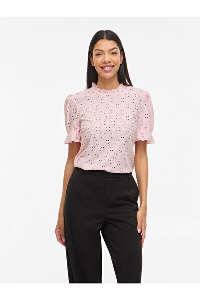 VILA Oberteil mit kurzen Ärmeln Stickerei