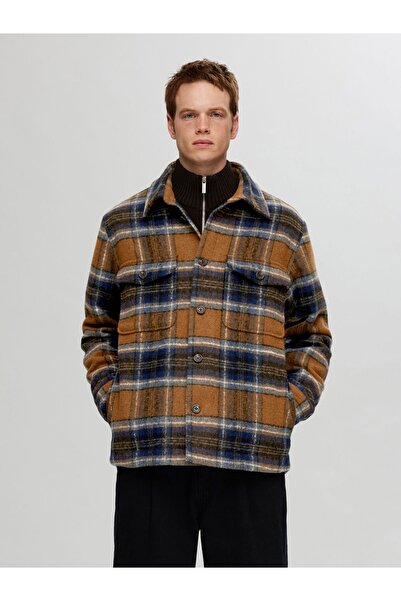 Selected Homme Shacket Karierter Wollgemisch