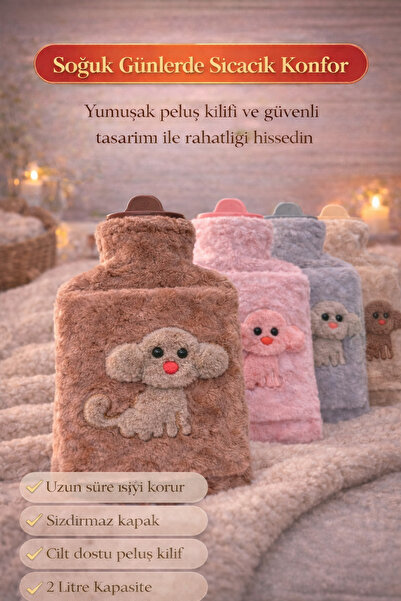 M Mimoza Park Peluş Kılıflı Köpek Emojili Sıcak Su Torbası 2 Litre