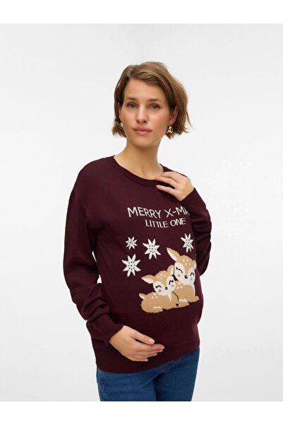 Mama Licious Strickpullover Normal geschnitten Rundhals Gerippte Ärmelbündche...