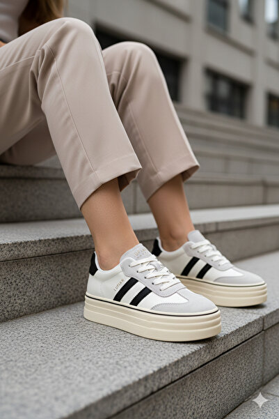 Lufian Бели дамски маратонки с дебела подметка Angela