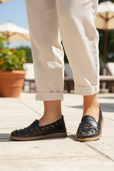 Mammamia Women's Leather Casual Shoes - Embroidered Patterned - Summer Freshn...