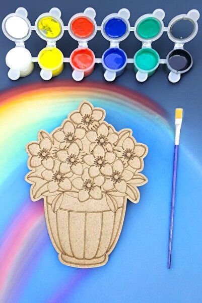 sharpart Çiçekli Vazo Ahşap Boyama Seti, Okul Aktivite Etkinlik Sanat, Boya, ...