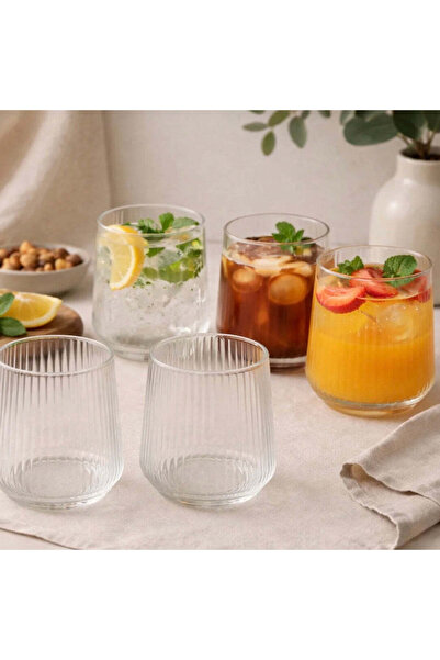 dealshopromania Σετ 12 διαφανών γυάλινων ποτηριών με ραβδώσεις 250 ml, μοντέρ...