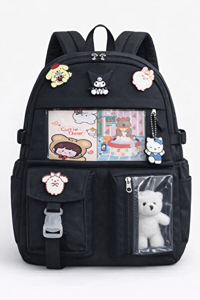 Mabai Kore Tarzı Aksesuarlı Ve 2 Ayıcıklı Kuromi Okul Çantası Kız Çocuk Ve Er...