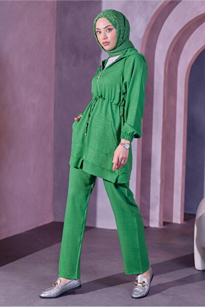 TRENDTESETTÜR KADIN YEŞİL (BENETTON) KAPÜŞONLU PANTOLONLU TAKIM T 9393