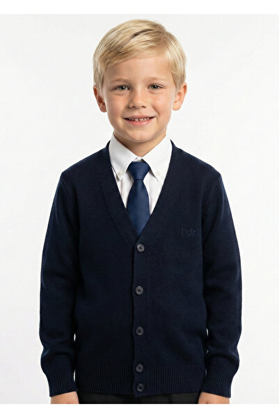 Doctor junior Cardigan școlar pentru băieți, cu nasturi, albastru marin