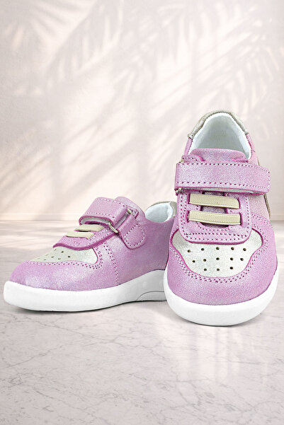 Rakerplus حذاء رياضي للأطفال من الجلد الطبيعي باللون الوردي اللامع