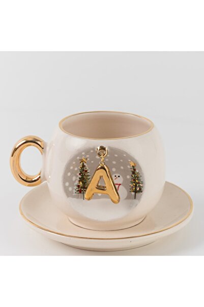 BSK Ceramics Handmade Harfli Kış Porselen Kahve Fincanı A Harfi