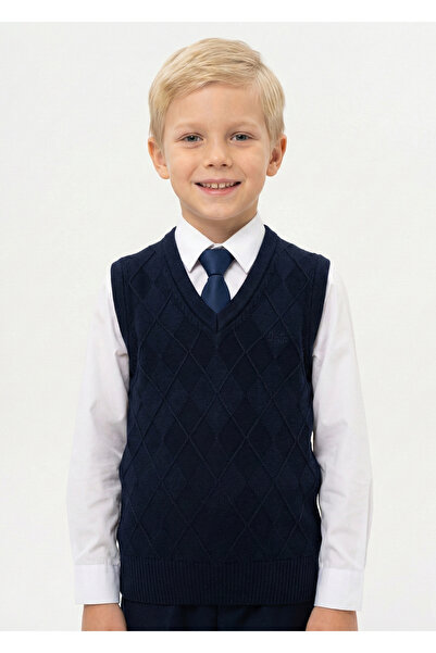 Doctor junior Erkek Çocuk Baklava Desenli Lacivert Okul Süveter