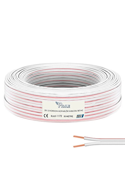 Poke 50 Metre 2x1,5mm Beyaz Kırmızı Çizgili Elektrik Ses ve Hoparlör Kablosu ...