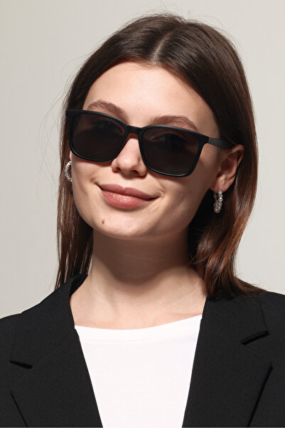 Polo Hill Unisex Siyah, Polarize Cam Kemik Dikdörtgen Güneş Gözlüğü