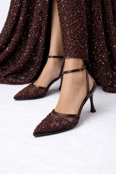 ACMZ SHOES أحذية زفاف مصنوعة يدويًا من الشبك المزين بالخرز والتطريز