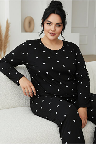 Siyah İnci Σετ πιτζάμες με μοτίβο μαύρης καρδιάς, μεγάλου μεγέθους, βαμβακερή...