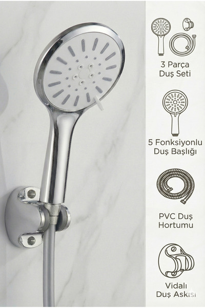 Plodna House Basınç Arttırıcı Duş Başlığı, Dayanıklı PVC Hortum ve Matkap Ger...