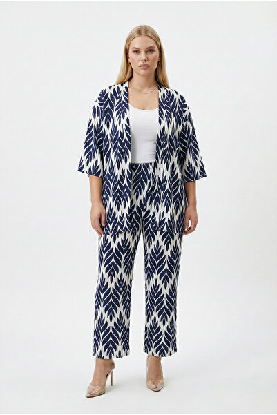 Talvien Büyük Beden Kimono Hırkalı 2’li Takım – Bürümcük Kumaş Oversize Şık Set
