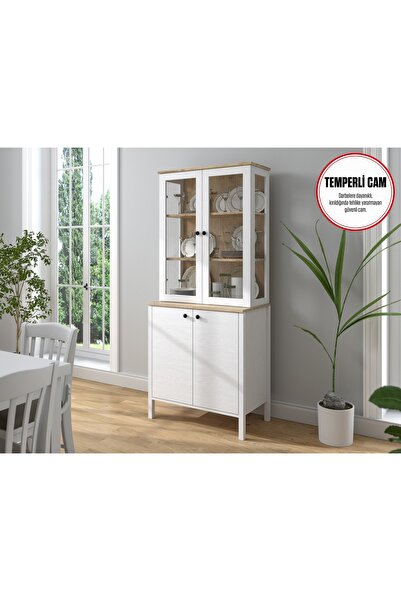 Sakura Ahşap Hunerika Darel Cam kapaklı vitrin/büfe/konsol-wood beyaz/safir meşe