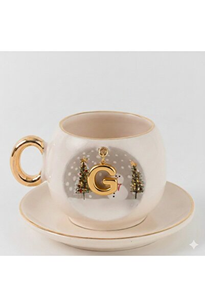 BSK Ceramics Handmade Harfli Kış Porselen Kahve Fincanı G Harfi