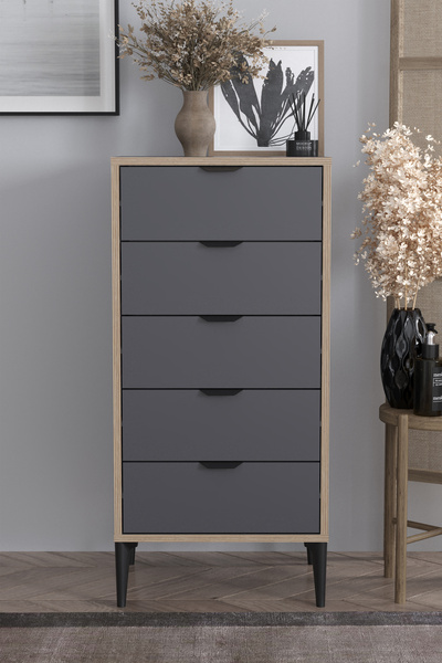 SARMOBİ Arden 5 Çekmeceli Şifonyer/Çamaşırlık 50x105x40 cm Antrasit – Modern ...