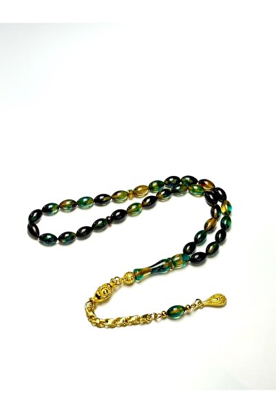 Tetik Tesbihçilik Bilek Boy Sıkma Kehribar Tesbih 5.5x9 mm | Gold Püsküllü Öz...