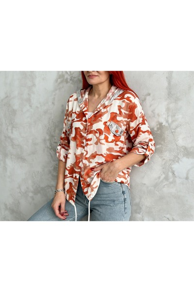 DenizEge Camouflage Hooded Shirt Orange