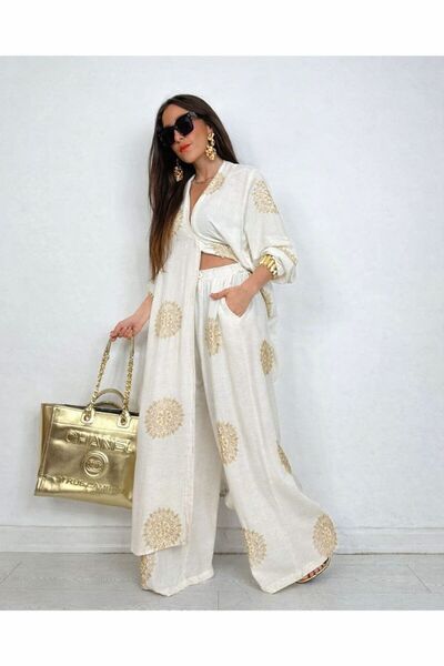 GAMZE ALPTEKİN Set de pantaloni de cămașă lungi maxi cu broderie strălucitoare