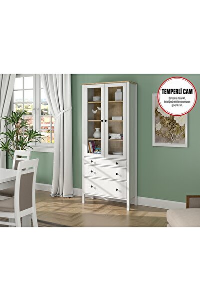Sakura Ahşap Hunerika Elva Cam Kapaklı Büfe/vitrin/konsol -Wood Beyaz-Minifik...