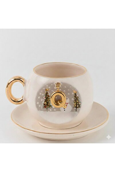BSK Ceramics Handmade Harfli Kış Porselen Kahve Fincanı Q Harfi