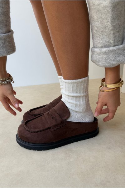 Mupa Shoes Papuci de damă din piele întoarsă maro amar