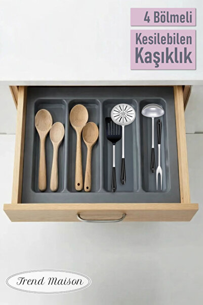 Trend Maison Kitchen Organizer Cuttable 4-Compartment Plastic Drawer Spoon Ho...