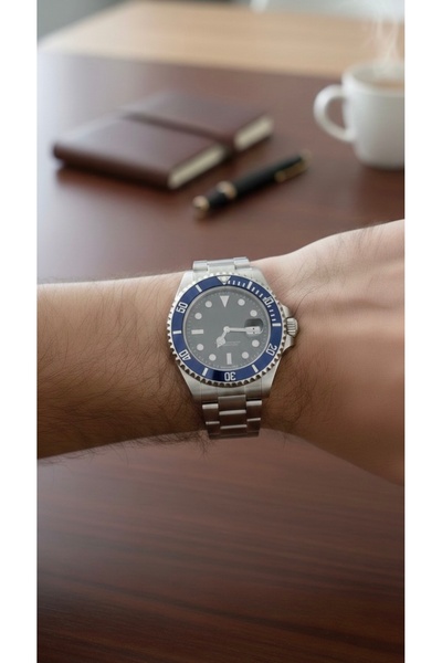 Yegane Men's Steel Band Calendar Navy Dial Stylish Wristwatch Rotating Bezel ...