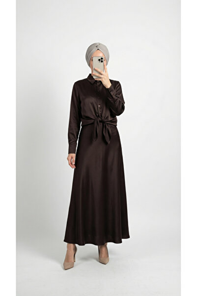 MİHRA STORE Σατέν φούστα Γκόζντε. EK137-BN8461 Σκούρο καφέ