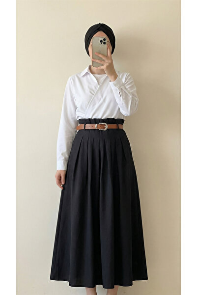 MİHRA STORE Φούστα Luna με πιέτες και ζώνη Modal-BN4610 Μαύρο