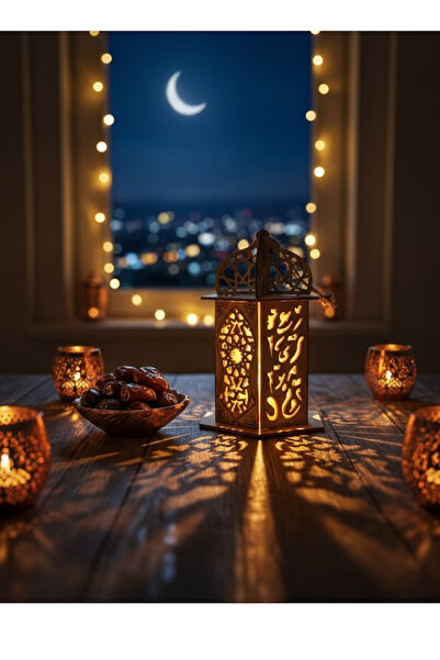 co arma فانوس رمضاني خشبي سداسي الشكل ارتفاع 13 سم