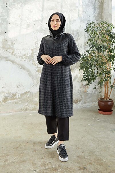 hakimoda Tesettür Kazayağı Desen Fermuarlı Kap Antrasit