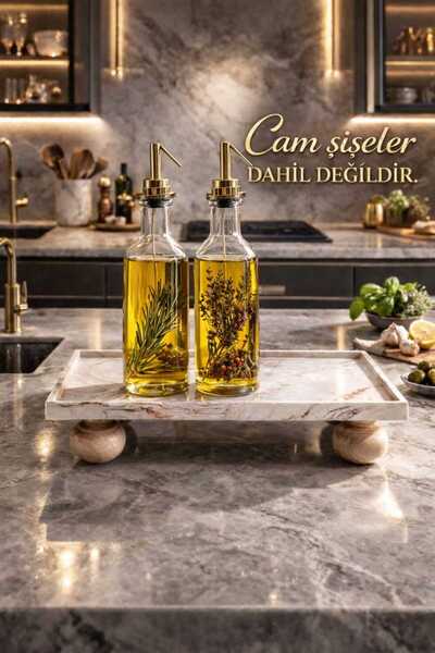 lufen deco Mermer Desenli Ahşap Ayaklı Dekoratif Sunum Tepsisi Yağdanlık Bany...