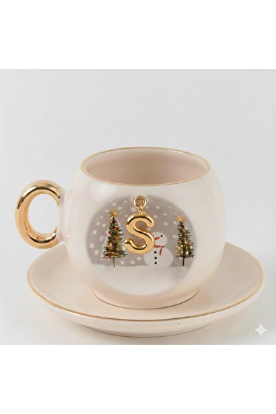 BSK Ceramics Handmade Harfli Kış Porselen Kahve Fincanı S Harfi
