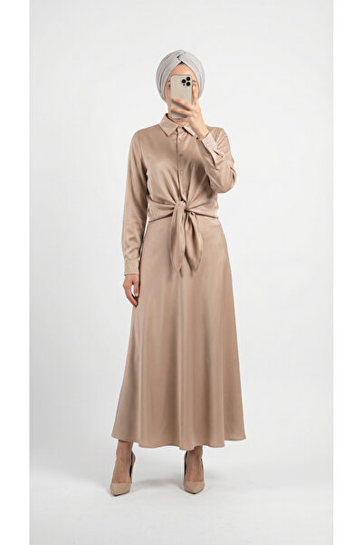 MİHRA STORE Σατέν φούστα Γκόζντε. EK137-BN8461 Μπεζ