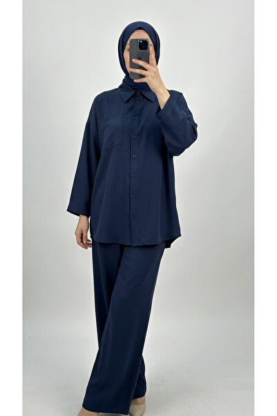 MİHRA STORE Seronia Casual Σετ με μονή τσέπη-AS476 Navy Blue