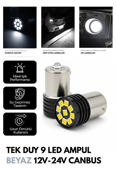 C9 Tek Duy 9 Led Ampul Beyaz Geri Vites Led Ampulü 12V-24V Canbus 1156 ba15s ...