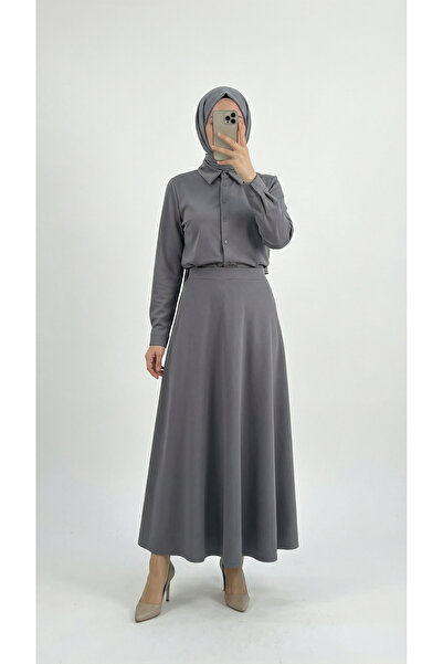 MİHRA STORE Sıla Skuba Φούστα με φάρδια γραμμή - MT1340 Γκρι