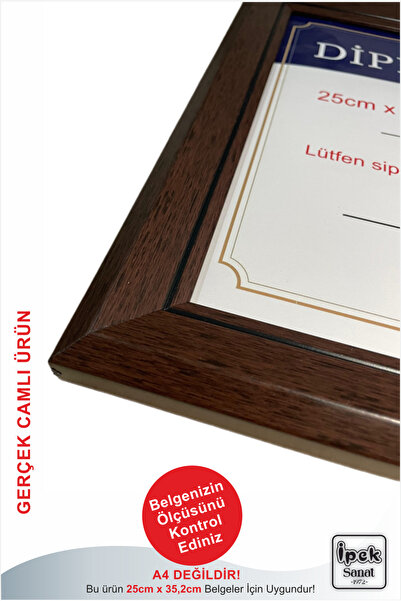 İpek Sanatsal Diploma Çerçevesi - Hakiki Camlı Ürün - 25cmx35,3cm Belge İçin