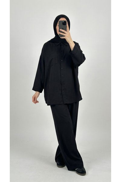 MİHRA STORE Seronia Casual Σετ μονής τσέπης-AS476 Μαύρο