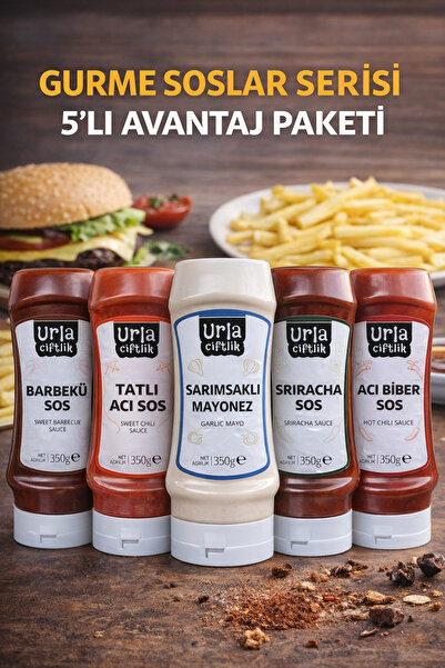 URLA ÇİFTLİK Gurme Soslar Serisi 5'li paket (Sriracha-Sweet Chili-Hot Chili-B...