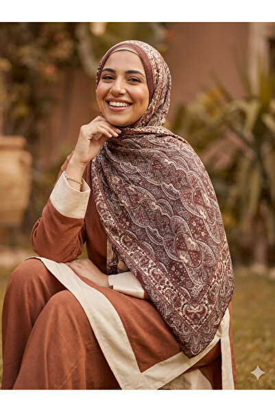 JAWEL ŞAL JAWEL Desenli Müslin Şal Bordo